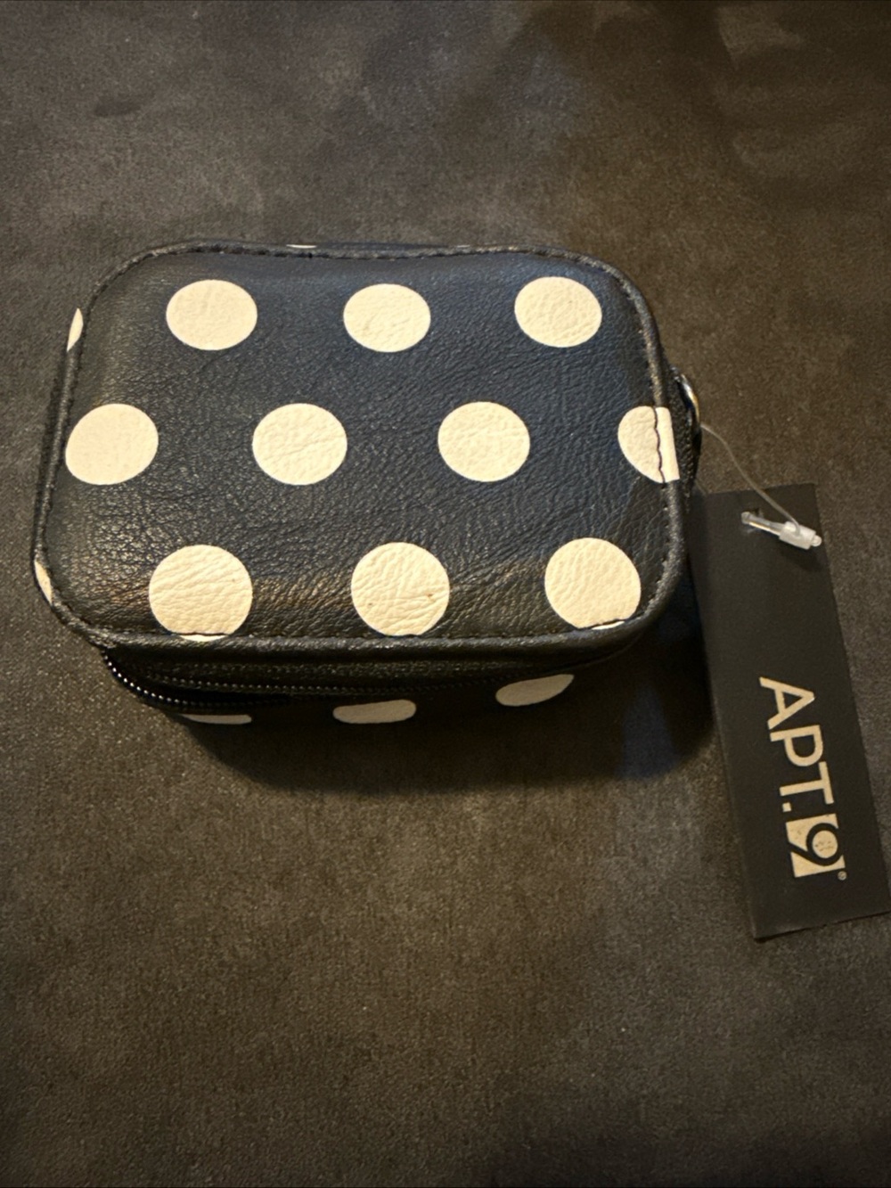 NWT Black Leather Polka Dot Travel Pill Case - zippered week medicine holder